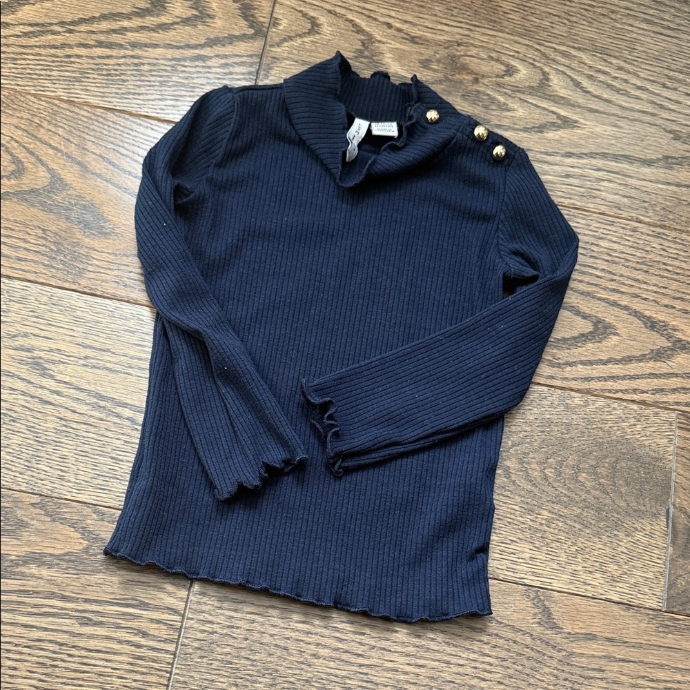 Janie and Jack Navy Long Sleeve Top with Gold Buttons turtleneck 18-24 months - Picture 5 of 6